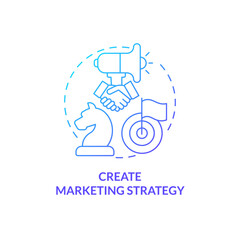 Create marketing strategy blue gradient concept icon. Business plan. Begin affiliate program abstract idea thin line illustration. Isolated outline drawing. Myriad Pro-Bold font used