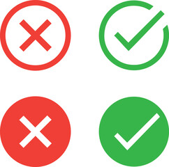 check mark icon and red cross icon vector illustration  icon set in green and red color