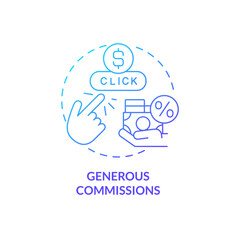Generous commissions blue gradient concept icon. Partner reward. Affiliate marketer benefit abstract idea thin line illustration. Isolated outline drawing. Myriad Pro-Bold font used