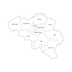 Belgium political map of administrative divisions - provinces. Handdrawn doodle style map with black outline borders and name labels.