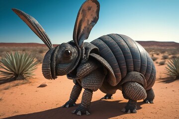 Unique jackrabbit  pillbug animal hybrid, amazing animals that doesn't exist! Made with generative AI