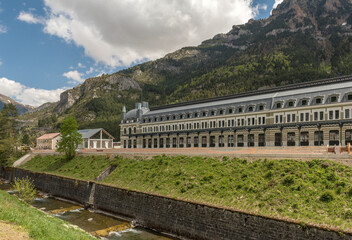Fototapeta na wymiar View of Canfranc train station in the Spanish Pyrenees