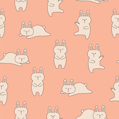 Seamless pattern with cute bunnies on pink background. Template for baby design.