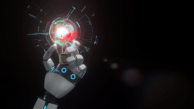 4k Video Humanoid Robot Hand Bulb, AI Creativity. ProRes 4444.