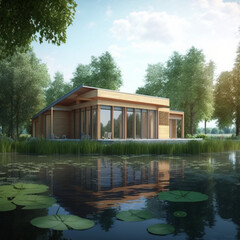 Obraz premium house on the lake, Generated AI