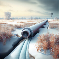 pipeline construction in snowy field. Generative Ai