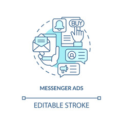 Messenger ads turquoise concept icon. Communication in chat. Social media promo abstract idea thin line illustration. Isolated outline drawing. Editable stroke. Arial, Myriad Pro-Bold fonts used