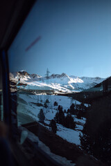 Panoramic view of the snowy mountains of the Alps. Nature.