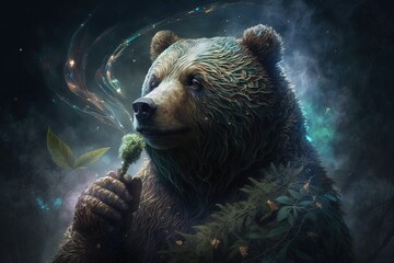 Bear Animal smoking ganja weed illustration generative ai - obrazy, fototapety, plakaty