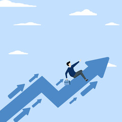 Business trend, trend setter or leadership to follow, leading direction concept, initiative thinking to be different and lead to success, entrepreneur riding trend arrow followed by small follower.