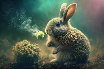 Rabbit hare Animal smoking ganja weed illustration generative ai - obrazy, fototapety, plakaty