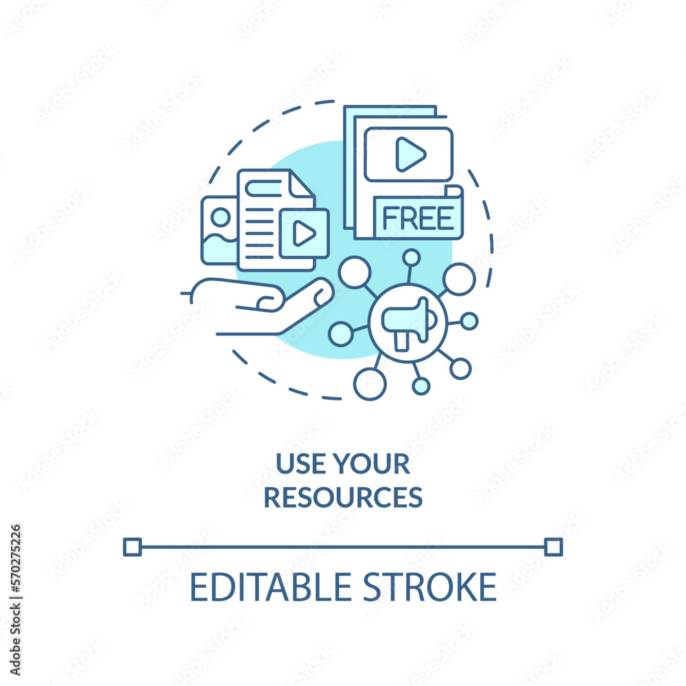 Poster use your resources turquoise concept icon. get started with social media advertising abstract idea t