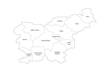 Slovenia political map of administrative divisions - statistical regions. Handdrawn doodle style map with black outline borders and name labels.