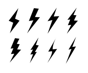 Lightning vector set . Simple icon storm or thunder and lightning strike isolated from the background. vector