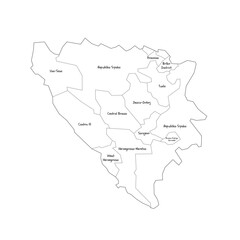 Bosnia and Herzegovina political map of administrative divisions - cantons of Federation of Bosnia and Herzegovina and Republika Srpska. Handdrawn doodle style map with black outline borders and name