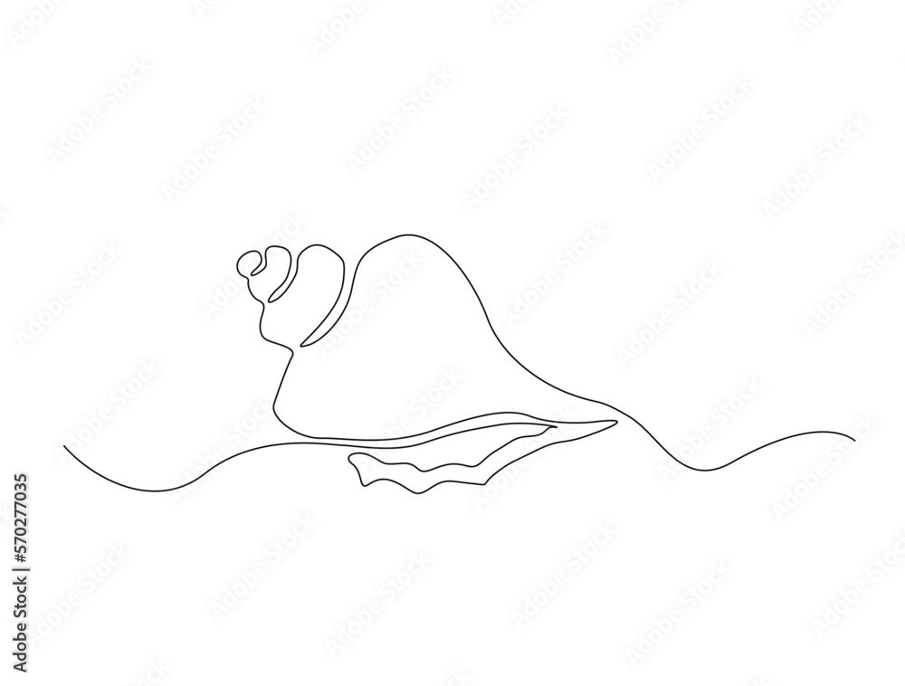 Poster continuous one line drawing of sea shell. simple illustration of shell line art vector illustration