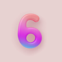 3D Colorful Gradient number 6 on a light background