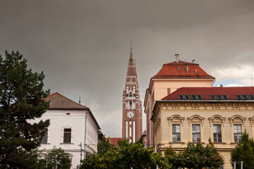 Szeged cathedral seen from the nearby streets in the end of afternoon, in summer. This cathedral (Szegedi Dom) is one of the symbols of Szeged, one of the biggest cities of southern Hungary..