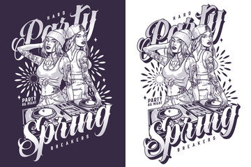 Party girls friends monochrome flyer