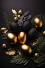 Naklejka premium Elegant stylish Easter background with gold and black decor. AI generated.
