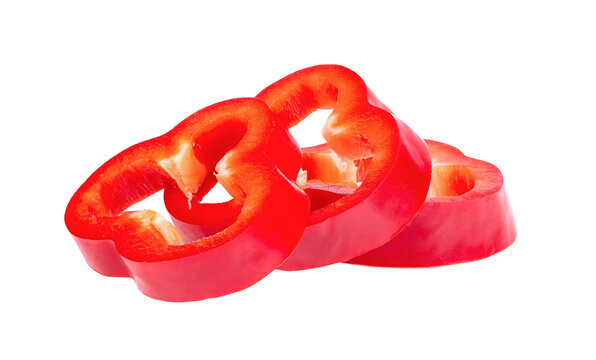 Red sweet bell pepper slices isolated on transparent png