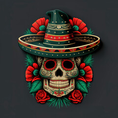 Cinco De Mayo / Day of the Dead Mexican Skull Logo Mascot - Ai Generative