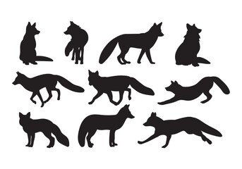 Fox silhouette cutting images, set stencil templates decals for design