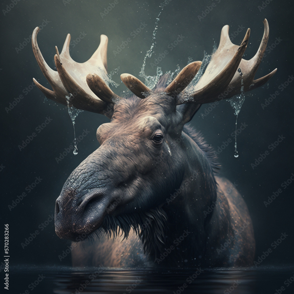 Wall mural moose in the water, Generated AI