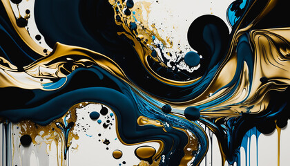 gold blue black Marble ink abstract art from exquisite original painting for abstract full background, Generative AI