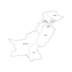 Pakistan political map of administrative divisions - provinces and autonomous territories. Handdrawn doodle style map with black outline borders and name labels.