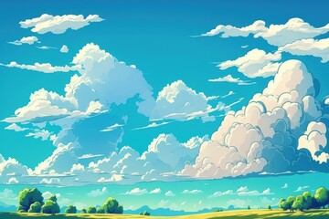 Obraz na płótnie Canvas Panorama or panoramic photo of blue sky and white clouds or cloudscape. Generative AI