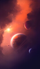 Image of planets in outer space against the background of stars and nebulae	