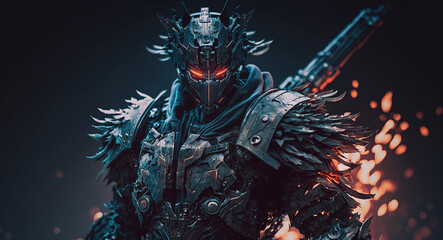 3D Rendered Futuristic Cyberpunk Robot Jaeger Samurai 11