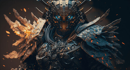 3D Rendered Futuristic Cyberpunk Robot Jaeger Samurai 7