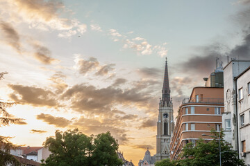 The Name of Mary Church, also known as Novi Sad catholic cathedral or crkva imena marijinog during a sunny summer sunset. This cathedral is one of the most important landmarks of Novi Sad, Serbia..