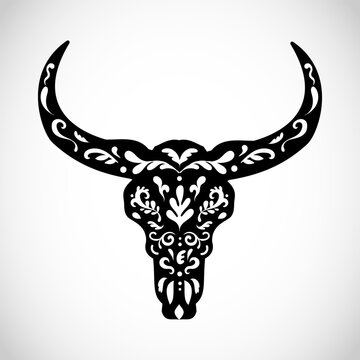 Boho bull skull vector illustration with folk ornaments