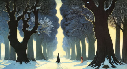 Winter season nature landscape. ai generated  for children book, stories fairytales