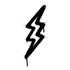 Spray Painted Graffiti electric lightning bolt symbol Sprayed isolated with a white background. graffiti electric lightning bolt icon with over spray in black over white.