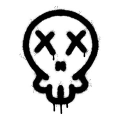 Spray Painted Graffiti skull icon Sprayed isolated with a white background. graffiti skull symbol with over spray in black over white.
