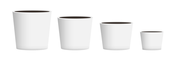 Set of white realistic plant pot vector mockup