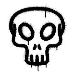 Spray Painted Graffiti skull icon Sprayed isolated with a white background. graffiti skull symbol with over spray in black over white.