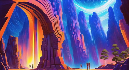 Portal to heaven. Fantasy Sci fi background illustration. AI generated