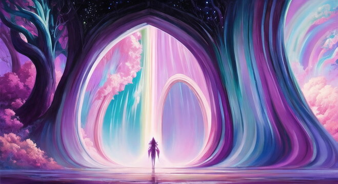 Portal to heaven. Fantasy Sci fi background illustration. AI generated