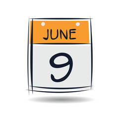 Creative calendar page with single day (9 June), Vector illustration.