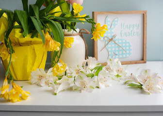 Easter background with delicate flowers
