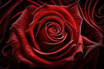 Red rose close up background. Fresh dark red rose close up texture for St. Valentine's Day or Sant Jordi. Rose blossom. Generative AI.
