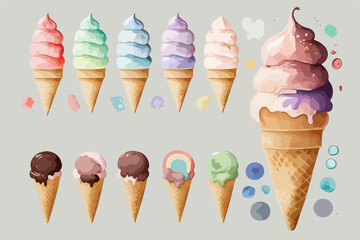 Set of tasty ice creams. Sweet summer delicacy sundae