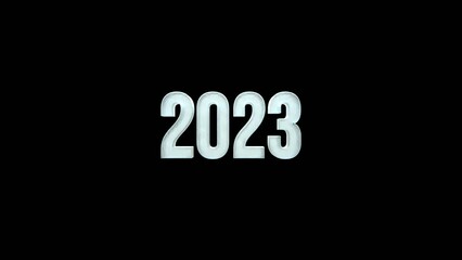 2023 text number 3d animation white color in black isolated background. Motion blur effect. 3d illustration rendering, 4k resolution video. looping video