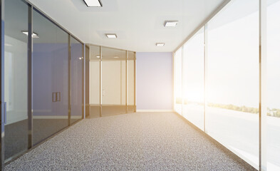 Modern office Cabinet.  3D rendering.   Meeting room. Sunset.