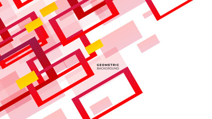 Rectangles template squares tech web banner on white background. Red transparent squares shapes technical background. Vector technology design.
